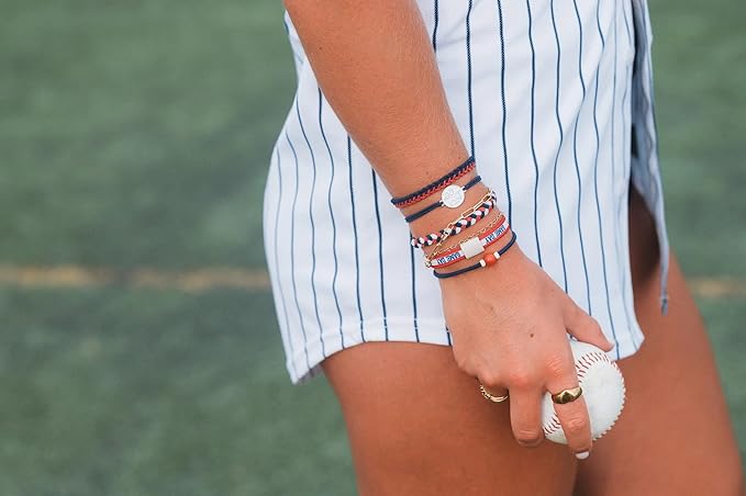 K'lani Game Day Hair Tie Bracelets – 5-Pack Stretchy No-Crease Hair Ties & Stylish Bracelets – Team Color Accessory for Hair or Wrist - Crimson & Navy, Medium