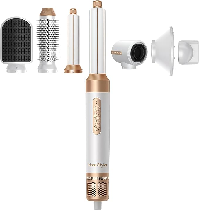 Nora Styler 7-in-1 Air Wrap Hair Styler & Hot Air Brush, Blow Dryer Brush Multi Styler Hair Tool, Air Hair Curler for Curling Volumizing Straightening