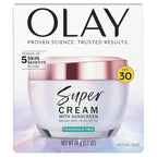 Olay Super Cream with Sunscreen SPF 30, Fragrance Free Lightweight Face Moisturizer with Sun Protection, 5-in-1 Skin Care - Hydrating, Brightening, Firming - Niacinamide, Vitamin C, Collagen, 1.7 oz