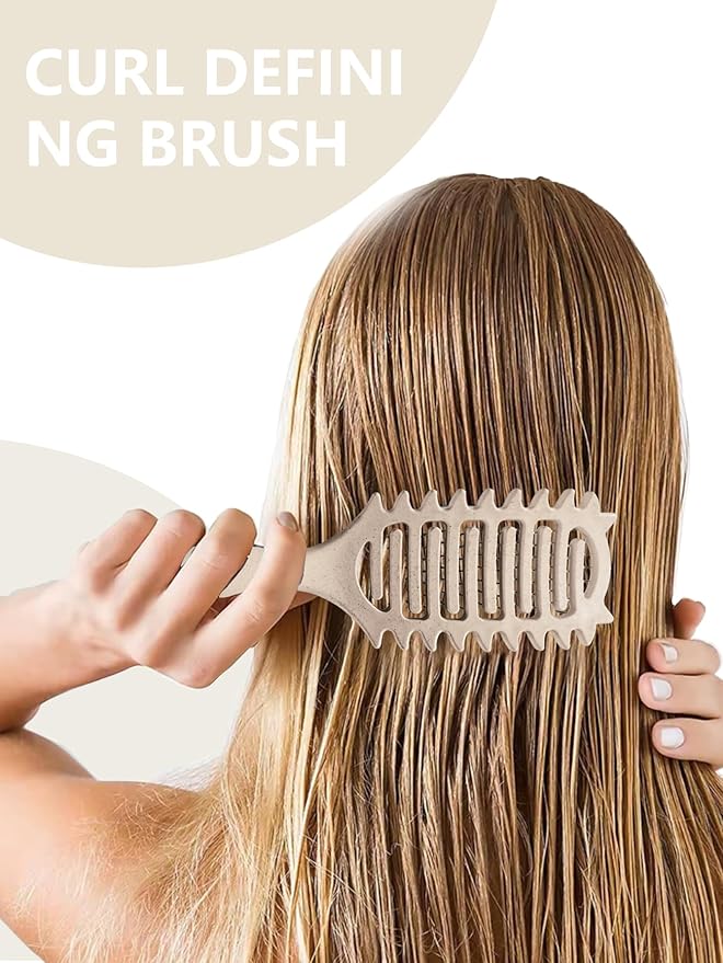 Curl Defining Brush for Curly Hair, 2025 Vented Detangling Brush for Wet, Curl Styling Brush for Women, Less Pulling, Defines & Shapes, Great Gift for Curly Hair Women (Beige)