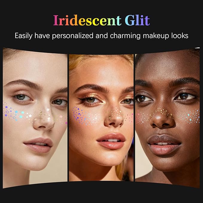 24pcs Glitter Freckles Makeup Patches-Holographic-Face Glitter Speckles, Sparkle Speckles Patches for Women, Glitter Face Freckles Tattoo, Cute Sparkling Fake Freckles,Party Festival Decorations