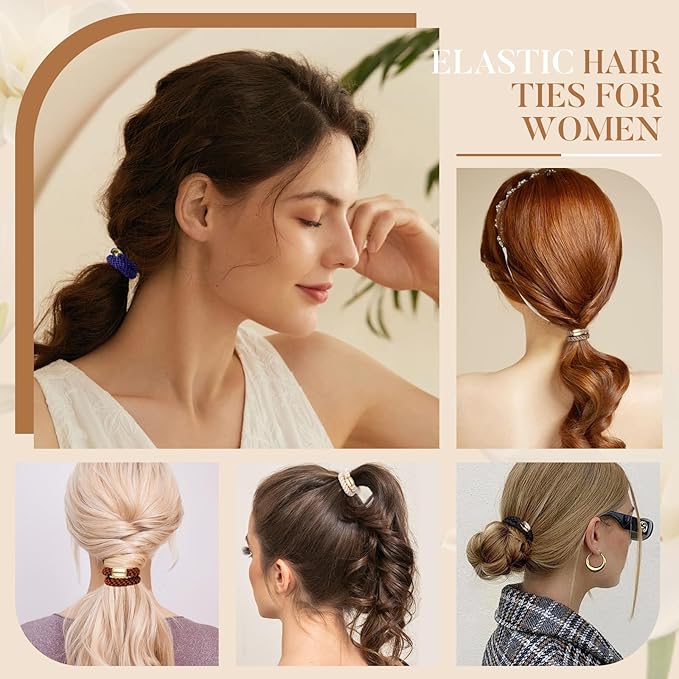Hair Ties No Damage - 10PCS Ponytail Holders - Elastic Hair Ties for Thick Hair - Braided Hair Bands for Women Girls's Hair - Classic Dinner