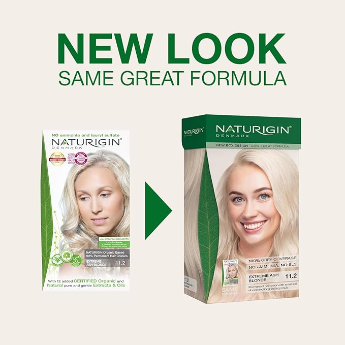 Naturigin Permanent Hair Color, 11.2 Extreme Ash Blonde, Ammonia Free, 100% Gray Coverage, Nourishing Natural Formula, For All Hair Types, Long-Lasting, Vegan & Cruelty-Free, 1 Pack