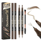 Boobeen 3pcs Waterproof Eyebrow Pen，Dual-Ended Eyeliner Microblading Eyebrow Pencil for Women，Long Lasting Hair-Like Brow Pen with Brow Brush，Dark Brown