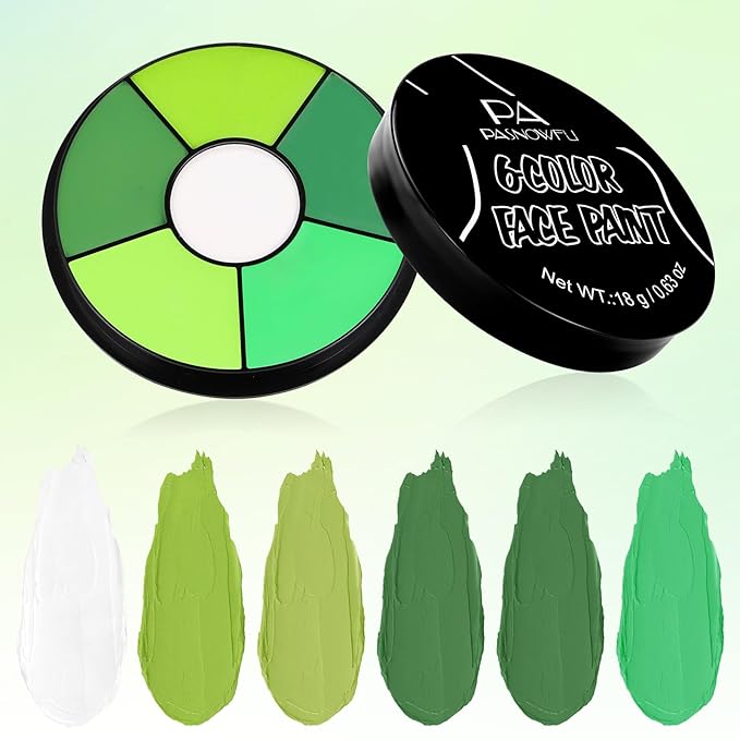 Green Face Body Paint, Professional 6 Colors Body Paint SFX Makeup Palette, Cream Water Based Green Face Paint for Adults Cosplay Halloween SFX Costumes Hulk Witch Monster Costumes Party