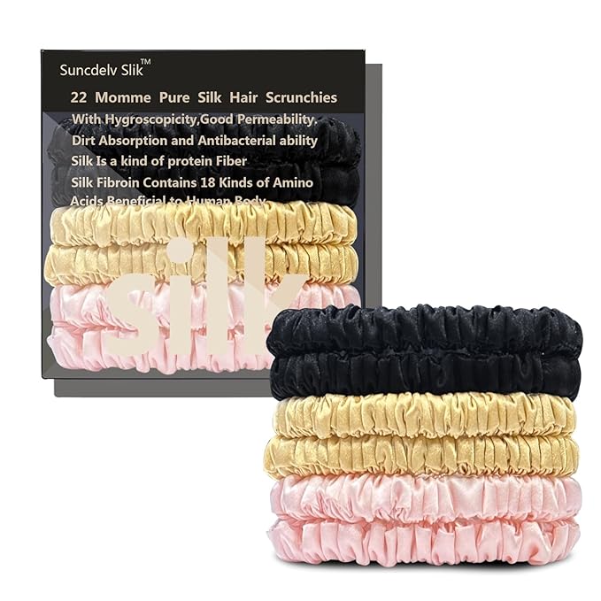 Suncdelv Silk,100% Silk Scrunchies for Hair,22 Momme Hair Ties for Anti-Crease & Breakage,Natural Women Hair Accessories，Fashion Hairbands 6PCS(Leopard Print, Gold, Black)