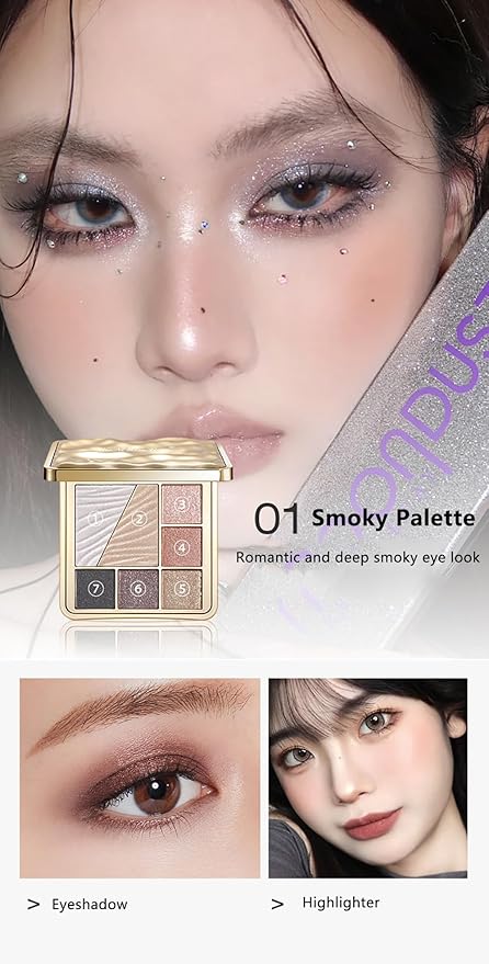 All-in-One Eyeshadow Palette, 7 Colors Eye Shadow Palette, Glitter, Matte, Shimmer Eyeshadows, Blush, Highlighter Contour Makeup Palettes, Highly Pigmented Waterproof Long Lasting. (Color 1)