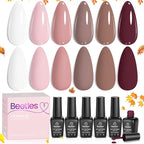 Beetles Winter Gel Polish Colors Brown Beige Mauve Pink Nude White Neutral 6 Colors Gel Nail Polish Set for Nail Art Manicure Soak Off Uv LED Nail Lamp Needed Gifts for Women Coffee Time