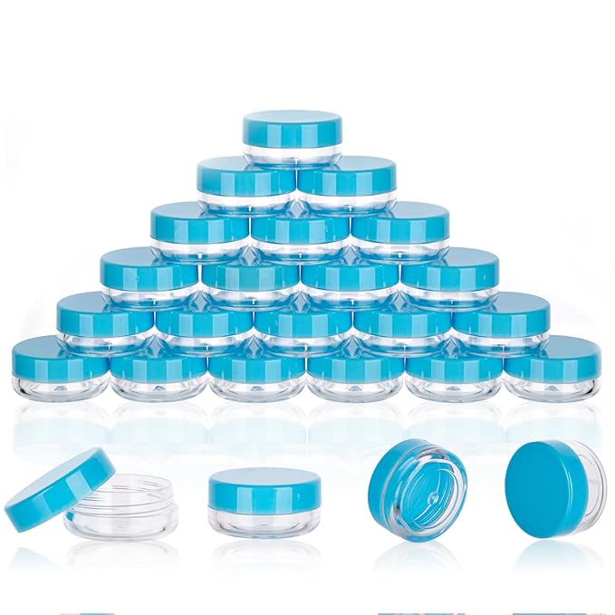3 Gram Sample Containers With Lids, 25 Count Tiny Jars, Empty Lip Balm, Mini Cosmetic Makeup Travel Containers With Labels, Mini Disposable Spatulas