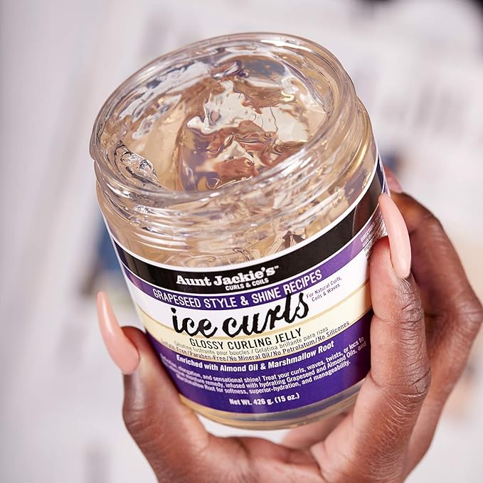 Aunt Jackie's Grapeseed Style and Shine Recipes Ice Curls Glossy Curling Jelly, Hydrates, Softens, Makes Waves, Curls and Coils Easier to Style, 18 oz