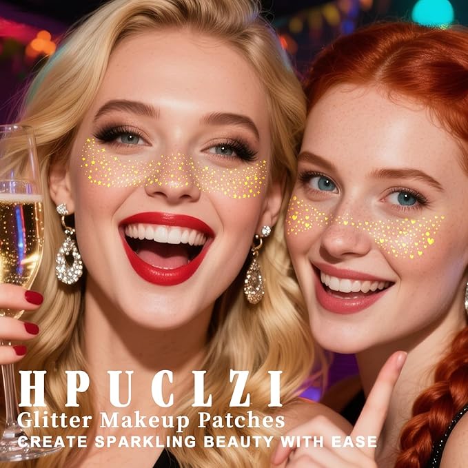 Glitter Freckles Face Tattoo - 12PCS Gold Sparkle Freckles Temporary Face Tattoos for Women, Glow Up Makeup Patches