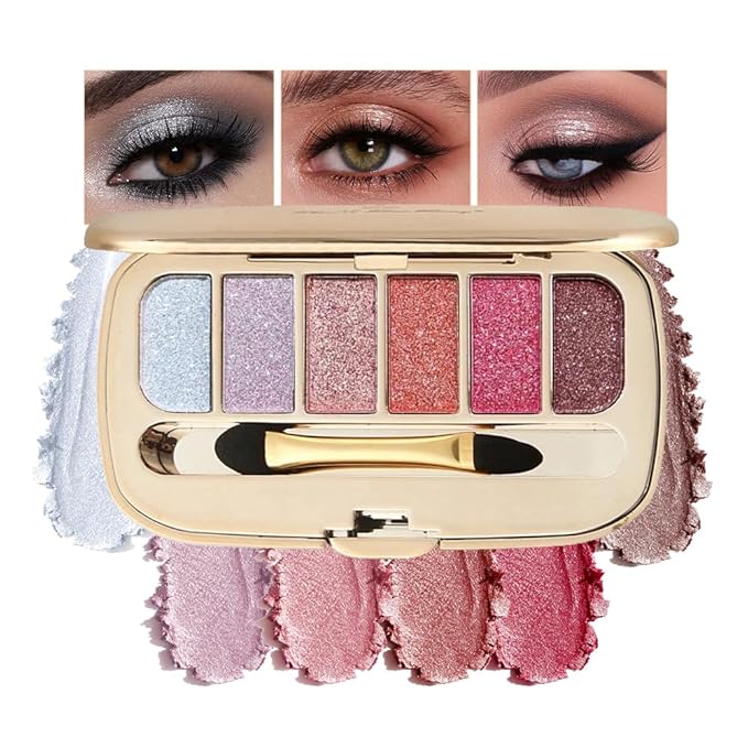 Glitter Eyeshadow Palette, Ultra-Shiny Sparkle Shimmer Eye Shadow with Fine Powder, Natural Pigment, Waterproof Sweat-Proof Long-Lasting Color, Shiny Multi-Color Nude Earth Tone Makeup Palette-4#