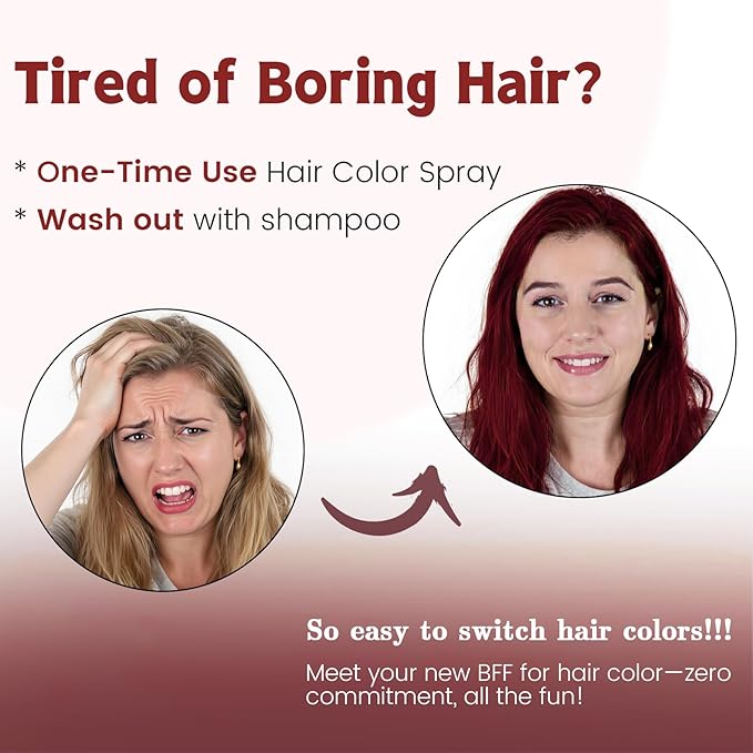 VOLLUCK Temporary Hair Color Spray, Instant Washable Hair Dye for All Hair Types, Vibrant Color for Party, Halloween, Cosplay, and Daily Use (Red)