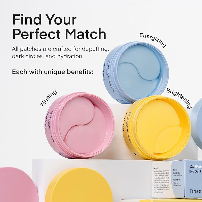 TEREZ & HONOR Vitamin C Eye Patches - 60 Pcs Korean Brightening & Hydrating Under Eye Masks with Tranexamic Acid, Caffeine, Hyaluronic Acid - Dark Circles, Puffiness & Wrinkles Hydrogel Treatment