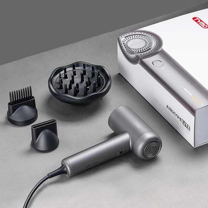 TYMO Hair Dryer with Diffuser, 1500W High-Speed Professional AIRHYPE Lite Blow Dryer with Comb for Fast Drying, 110,000RPM Brushless Motor, 200 Million Ionic Hairdryer, 3 Speeds & 4 Temps, Low-Noise