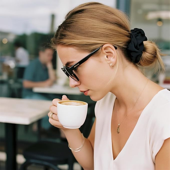 Silk Scrunchies for Women, 100% Mulberry Silk Hair Ties No Damage, Gentle No-Pull Elastic Ponytail Holders, 1Pc (Black)