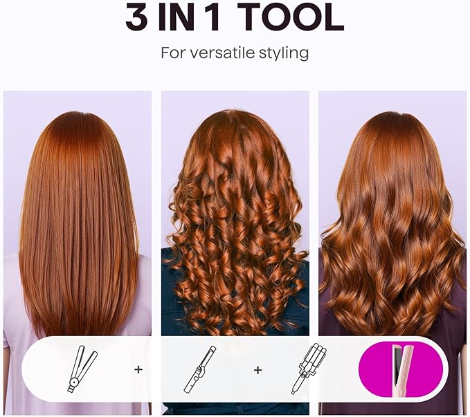 Wavytalk Airflow Styler Curling Iron, Cool Curl, 360° Cool Air Lock in Style for Lasting Curls, Reduces Damage, 2 in 1Hair Straightener and Curler, 1.25 Inch, Anti-Scald for Short Long Hair, Pink