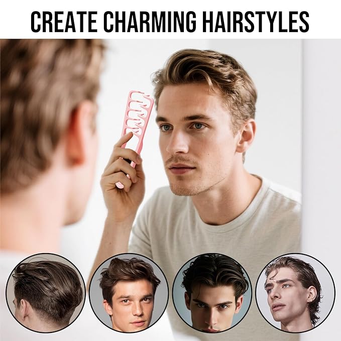 Volumizing Texture Comb, Wide-Tooth Hair Styling Comb for Men & Women, Fluffy Curly Texture Roots Volume Combs, Bangs Seam Grooming Styling Tool, Grey & Pink (2pcs)