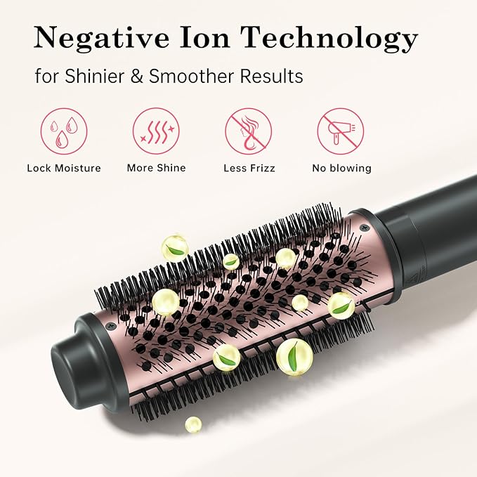 2in1 Negative Ion Thermal Brush -Heated Round Brush, Curling Iron 1 1/2 Inch& Curling Iron 1 3/4 Inch, 5 Temperature Settings,Dual Voltage