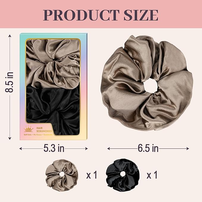 2Pcs Big Satin Scrunchies for Women, Softer Than Silk Scrunchies, Fashion No Crease Hair Ties for Thin Thick Hair,Soft Hair Bands No Damage for Girls, Ideal Gifts for Women (Set 9)