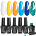 beetles Gel Polish Set, 6 Colors Yellow White Orange Blue Gel Polish Kit, Glitter Green Nail Polish Soak Off Nail Lamp Nail Art Manicure Kit, DIY Home Salon Gifts for Women