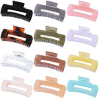 12 Pack Large Square Hair Claw Clips for Women and Girls, 4.1 x 2.1 x 1.2 inch, 12 Rubber Paint and Plastic Materials, Non-Slip Jumbo Jaw Design - Jelly