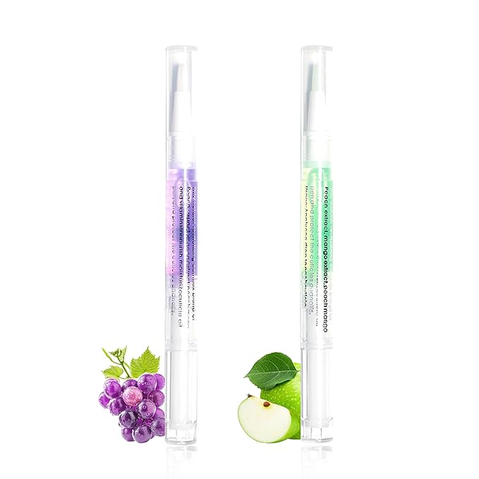 2Pcs Nail Cuticle Oils Nutrition Oil Pen Nourishment Pens 2 Smell Cuticle Revitalizer for Agnail Nourish Skin Nails Care (Apple&Grap)