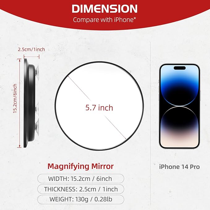 20X Magnifying Mirror & Tweezers Kit, 6 Inch Round Compact Travel Mirror with 3 Suction Cups