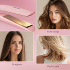 Flat Iron Hair Straightener 1 Inch Titanium - Fast Heating Pink Hair Straightener， Negative Ions Flat Iron 12 Temp (230°F-450°F), Auto Shut Off, Temp Memory & Dual Voltage for Smooth Silky Hair