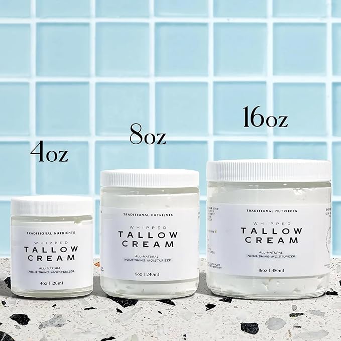 Whipped Tallow Skin Cream GRASS FED + Plain, No Additives, Tallow Face Cream, Tallow Lotion, Glass Jar, Tallow Balm, Beef Tallow Moisturizer (8 oz.)