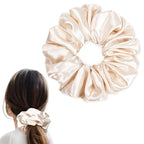 CEELGON Beige Big Satin Scrunchie6.5 Inches Jumbo Scrunchies Silky Hair Ties Oversized Ponytail Holderfor Thick Curly Hair Extra Large Hair Accessories for Women (Beige)