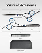 ULG Hair Cutting Scissors Thinning Shears Kit Professional Hairdressing Texturizing Salon Razor Edge Scissor Barber Kit Plus 6.5 inch Silver