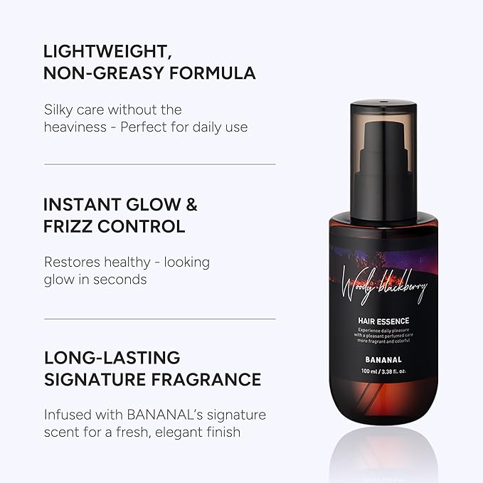 2-in-1 Korean Hair Perfume Oil & Serum with Moroccan Argan Oil & 12 Amino Acids for Dry, Damaged, Glass Hair Shine & Frizz-Control – Paraben & Alcohol-Free – Woody Blackberry – 100ml / 3.38 fl oz