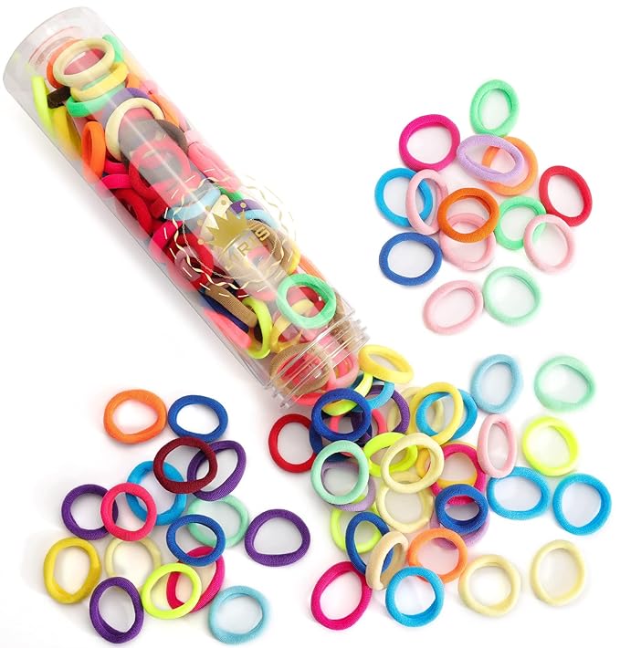 Hair Ties for Women And Kids, 100PCS Seamless Thick Cotton Hair Band, Elastic Baby Hair Ties No Damage Ponytail Holder, Rainbow (Set6)