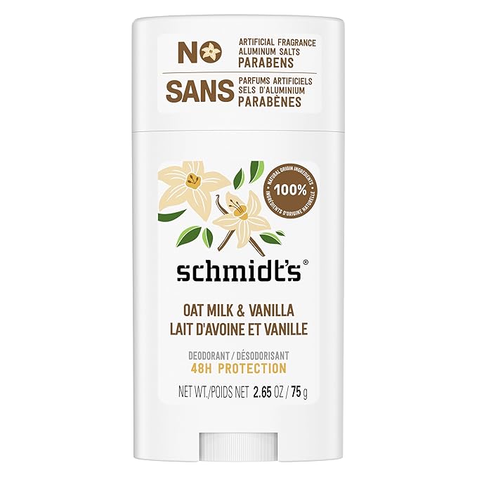 Schmidt's Aluminum-Free Vegan Deodorant Vanilla & Oat Milk with 24 Hour Odor Protection, for Women and Men, Natural Ingredients, Cruelty-Free, 2.65 oz