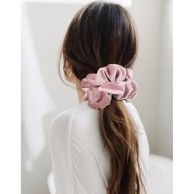 CEELGON Dusty Pink Big Corduroy Scrunchie 6.5 Inches Jumbo Scrunchies Hair Ties Oversized Ponytail Holder for Thick Curly Hair Extra Large Hair Accessories for Women (Dusty Pink)