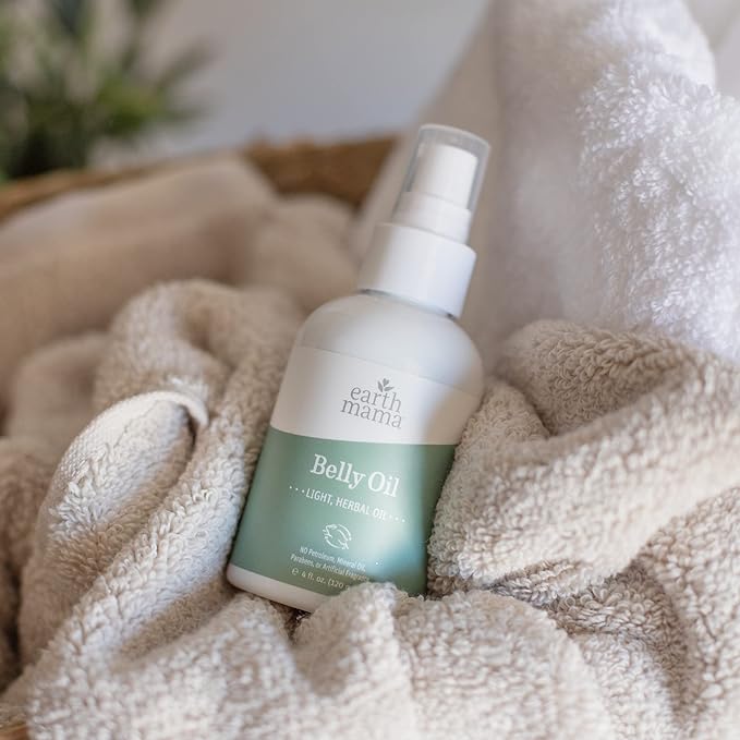 Earth Mama Belly Oil for Dry Skin | Calendula Skin Care Moisturizer Oil to Encourage Natural Elasticity and Help Prevent Stretch Marks During Pregnancy and Postpartum, 4-Fluid Ounce (3-Pack)