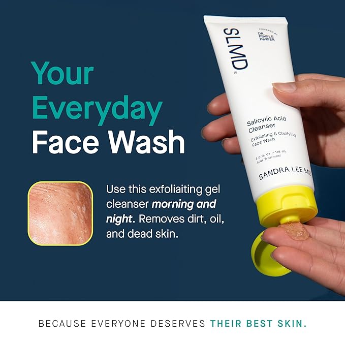 SLMD by Dr. Pimple Popper - Salicylic Acid Cleanser (4 fl oz) Exfoliating Gel Cleanser Face Wash Acne-Prone Skin - Face Wash Helps Reduce the Appearance of Blackheads & Whiteheads