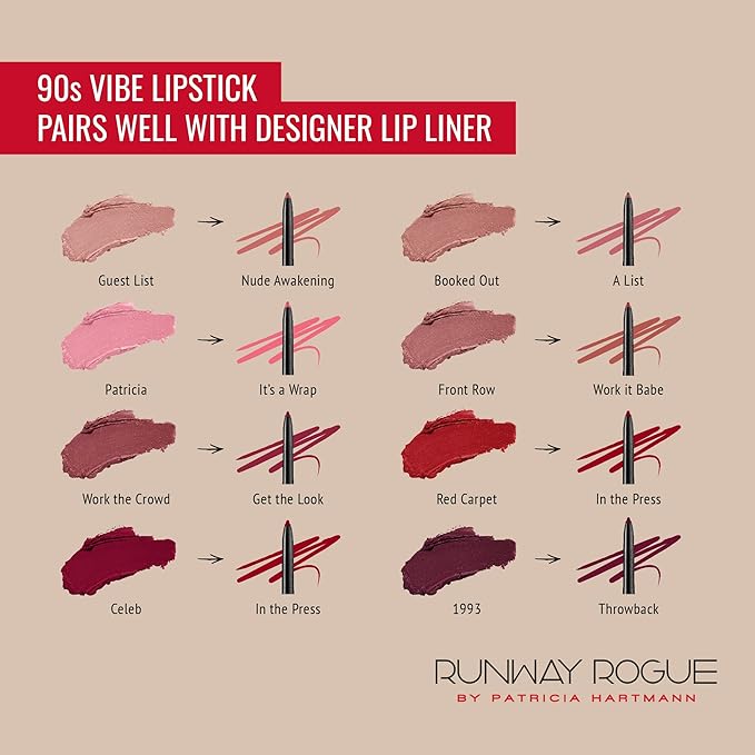Runway Rogue 90s Vibe Lipstick Trio, Moisturizing Matte Lipstick Set, (‘Patricia’, ‘Front Row’, ‘Booked Out’)