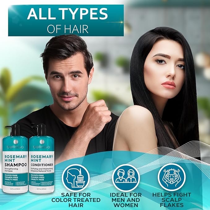 Rosemary Shampoo and Conditioner Set – with Rosemary Oil and Peppermint - Sulfate Free Moisturizing Products for Women and Men, Helps Flaky, Dry Scalp and Dandruff, Salon Thickening for Thinning Hair