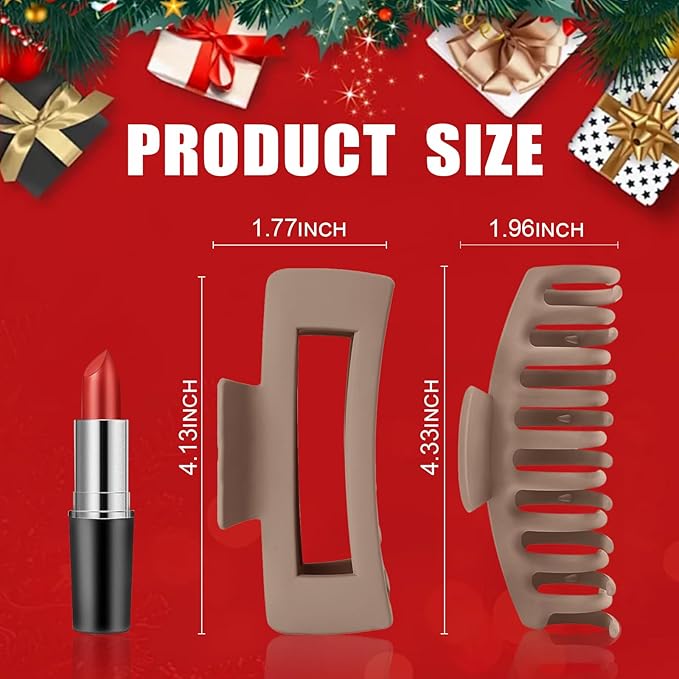 TOCESS Hair Claw Clips for Women - Large 8PK Neutral Matte Jumbo Square Hair Clips for Thick, Thin, Long, Short, Curly Hair Girls, Big Jaw Clip Set for Daily Use(Camel Khaki)