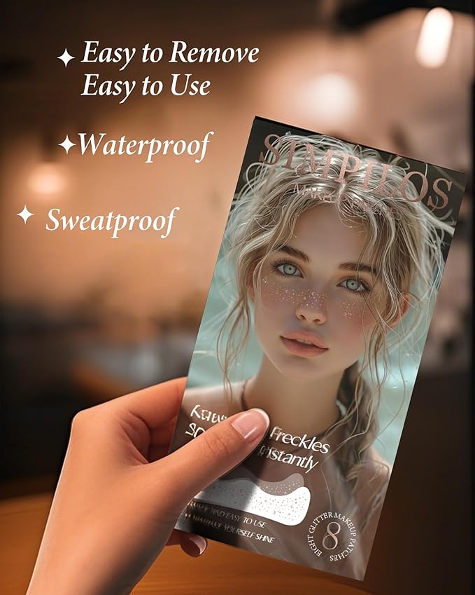 Body Face Glitter Rave Festival Pride Party Accessories - Rose Gold Waterproof Face Tattoos Speckles Makeup Patches for Women - 8 Counts