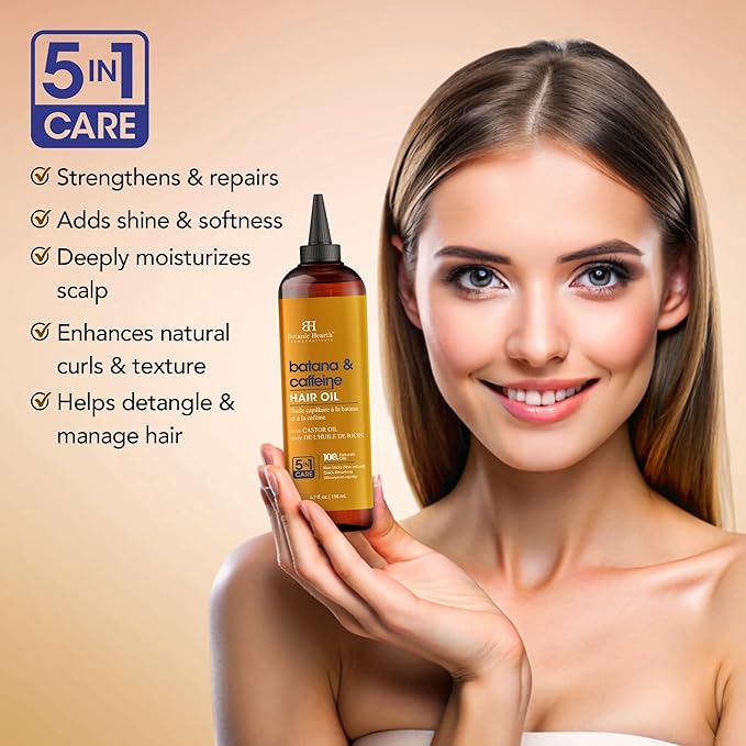 Botanic Hearth Hair Oil for Hair Growth | Strengthening Dry, Frizzy, Damaged Hair & Scalp Treatment | No Parabens or Harmful Sulfates | All Hair Types | Batana & Caffeine Hair Oil - 6.7 Fl Oz