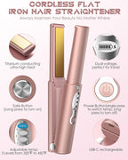 Portable Titanium Cordless Hair Straightener, Heats Up in Seconds & Lasts Up to 50 Minutes & USB C Rechargeable, Dual Voltage Wireless Mini Travel Flat Iron for Edges Bangs - Not for Thick Hair Type