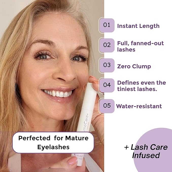 Rumi Cosmetiques VolumeCare+ Mascara For Mature Women - Extreme Length and Volume 2-in-1 Formula - No Clumps or Flaking, Long-Wearing, Hypoallergenic Mascara For Sensitive Eyes (Natural Black)