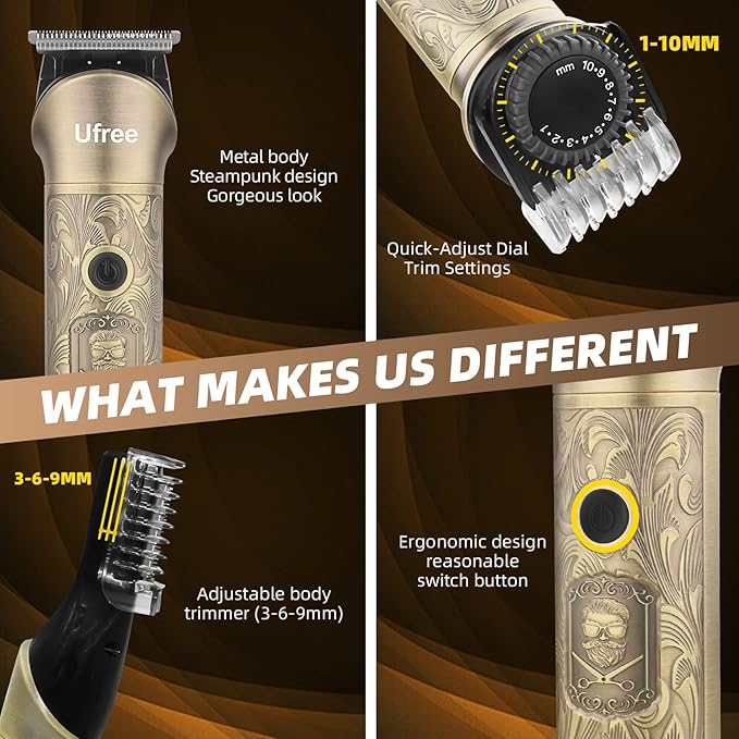 Ufree Beard Trimmer for Men, Electric Razor Shaver, Cordless Hair Clipper Shaving Kit for Mustache Body Nose Ear Hair Facial, Adjustable Beard Grooming Kit Birthday Gifts for Men