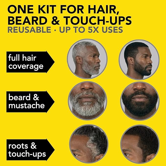Reusable Hair & Beard Dye System for Men – Up to 5 Uses | 7-Minute Natural-Looking Gray Coverage | No-Drip Cream with SkinArmour® – Cleverman (Black for Black Men)
