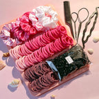 YANRONG Hair Accessories for Woman Set, 755PCS Seamless Ponytail Holders Variety Hair Scrunchies Hair Bands Scrunchy Hair Ties For Thick and Curly (Rose)