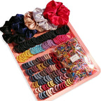 Hair Accessories Set - Scrunchies, Traceless Hair Ropes, Ties, Ponytail Holders, Rubber Bands for Girls, Women, Baby, and Kids (Deep Color, 2155 PCS)