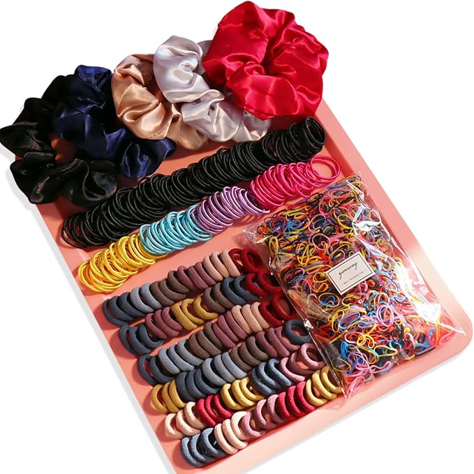 Hair Accessories Set - Scrunchies, Traceless Hair Ropes, Ties, Ponytail Holders, Rubber Bands for Girls, Women, Baby, and Kids (Deep Color, 2155 PCS)